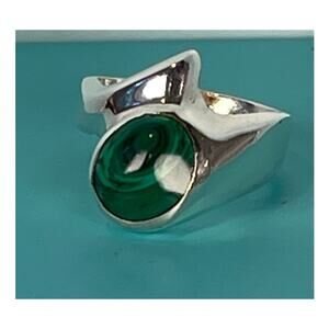 Mexico 925 Sterling Silver Malachite Bypass Ring Size 6